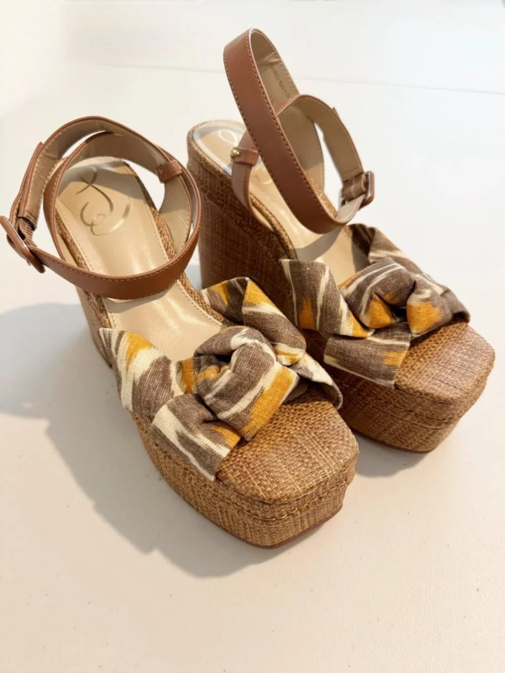 Sam Edelman Theresa Sandals Size 8 Gray Linen Multi‎ Strap Platform Vacation